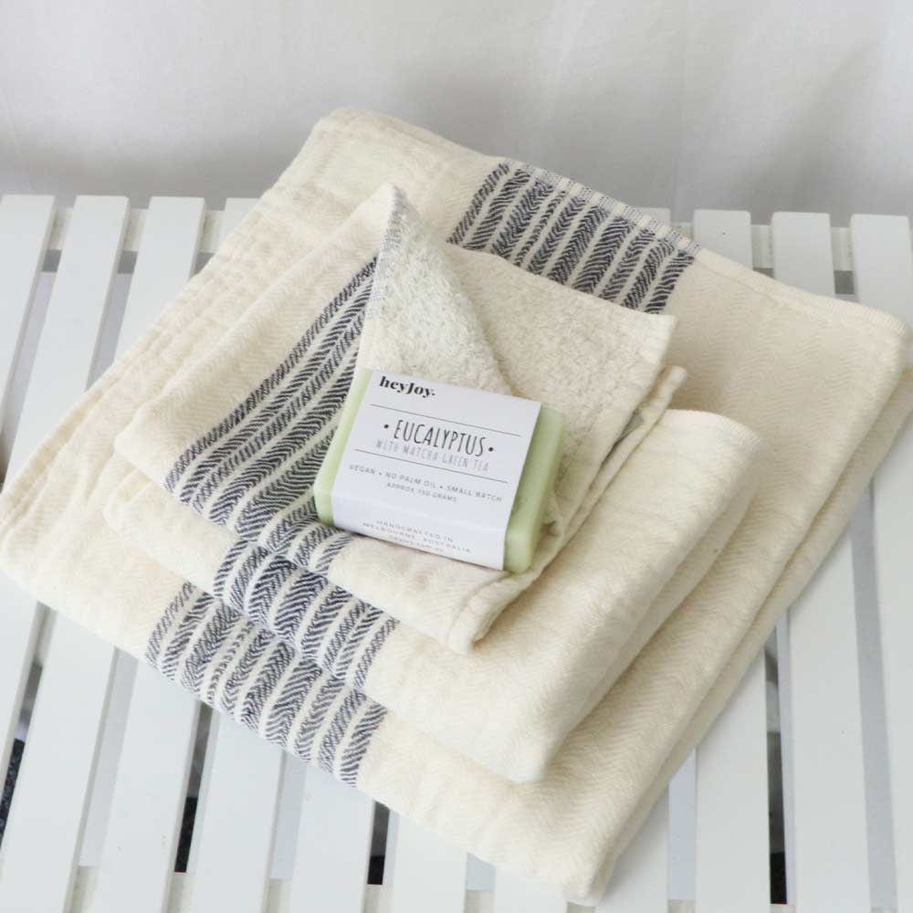 Kontex Flaxline Compact Bath Towel - Navy & Ivory