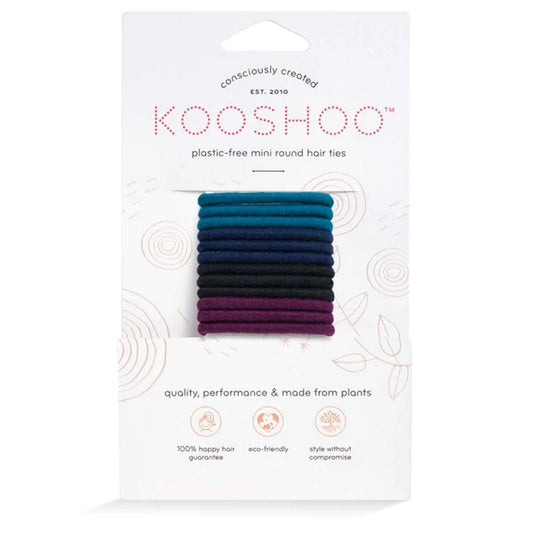 Kooshoo Plastic-Free Round Hair Ties Mini 12 Pack - Dark Hues