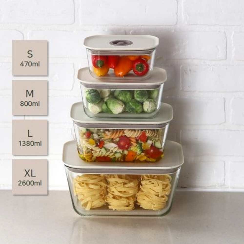 Set of 4) Neoflam Fika Clik Glass Food Storage Set, Microwave, Oven Safe