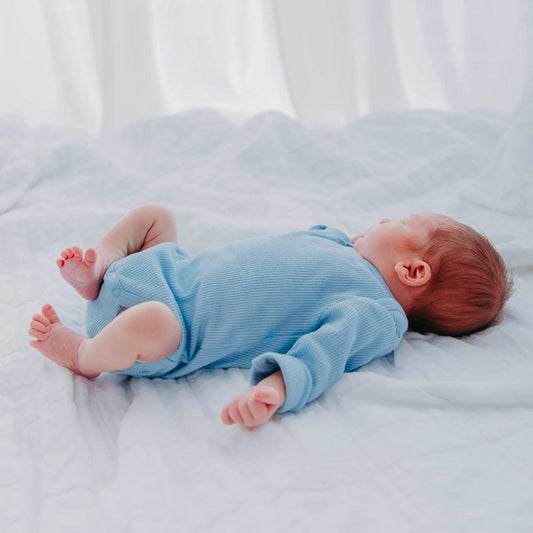 Organic Nights Baby Rib-Knit Long Sleeve Sleepsuit - Powder Blue