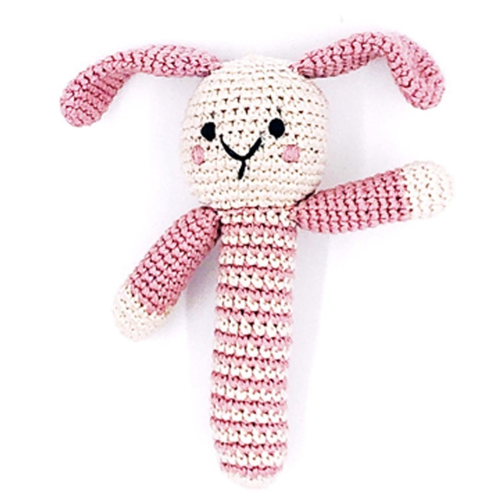 Pebble Organic Crochet Stick Rattle - Bunny Pink