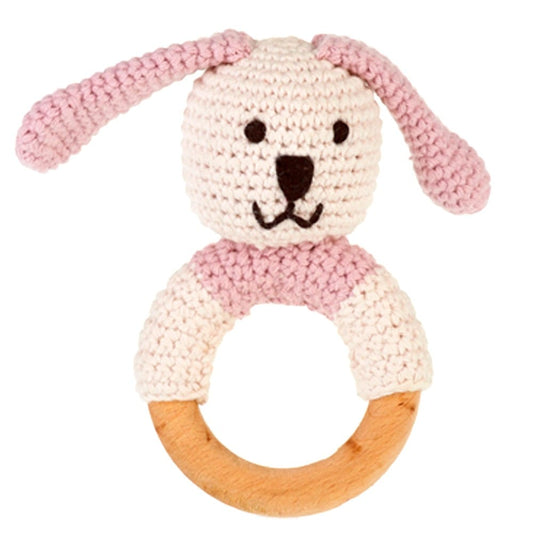 Pebble Wooden Ring Rattle - Bunny Pink