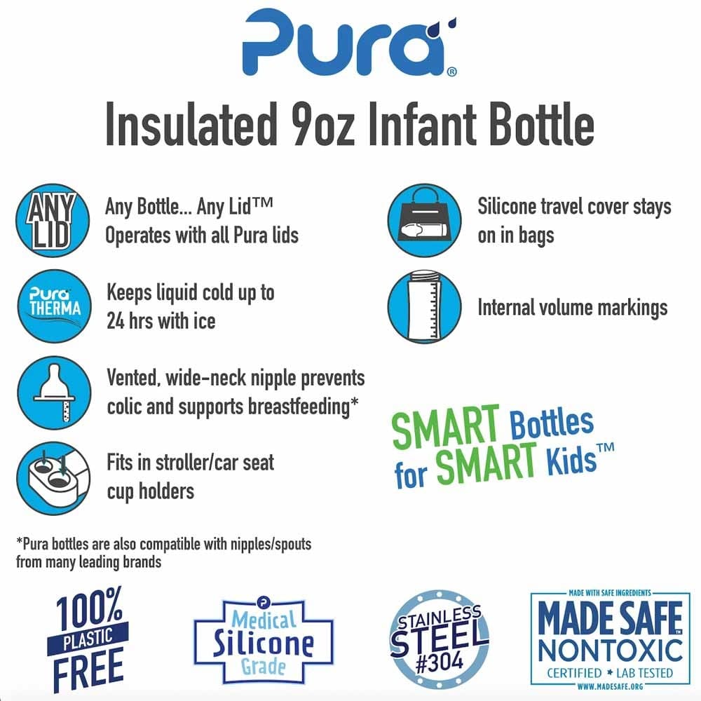 Pura Kiki Insulated Stainless Steel Infant Bottle 260ml - Slate