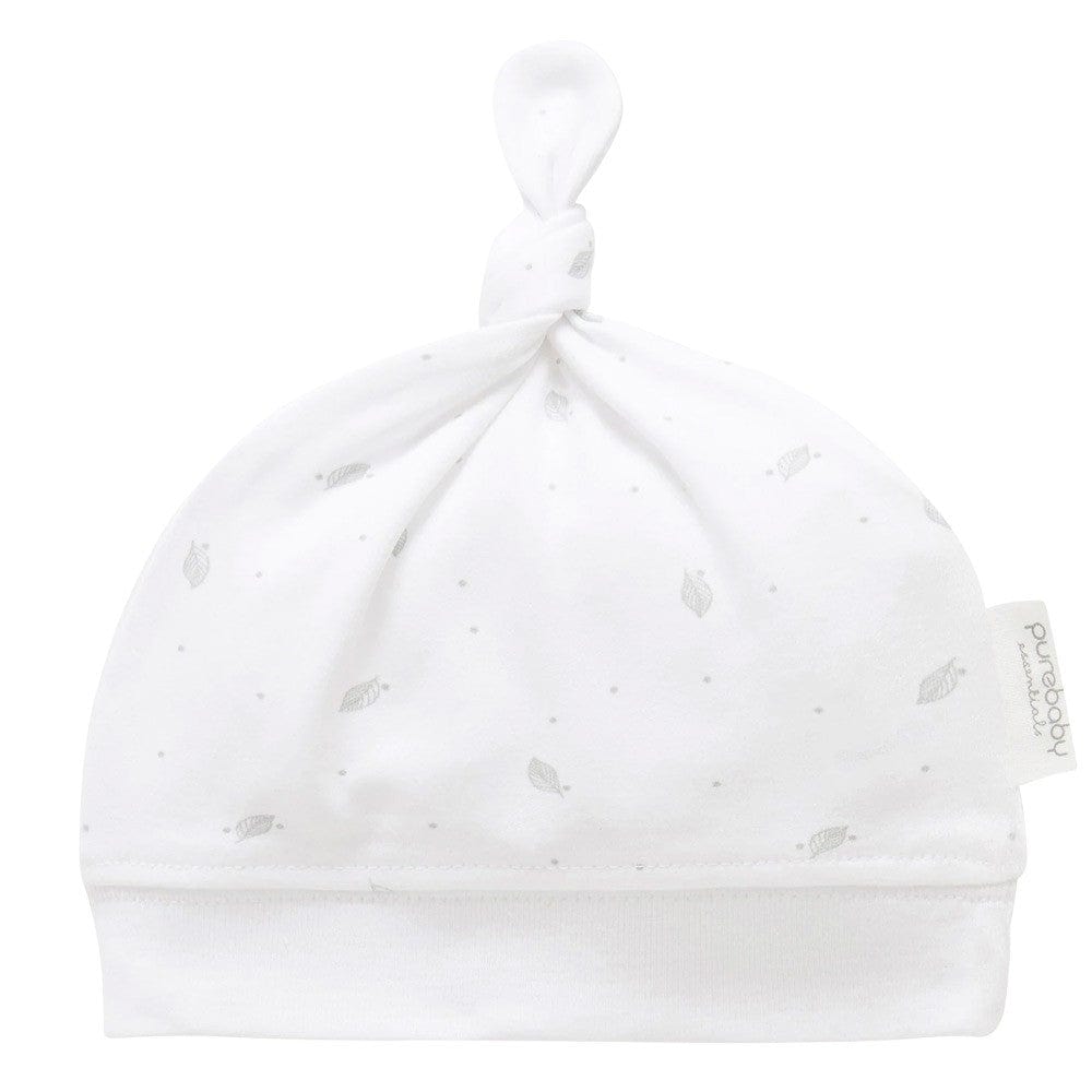 Purebaby Knot Hat - Pale Grey Leaf With Spot