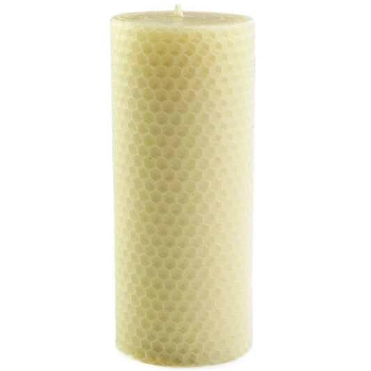 Queen B Hand Rolled Honeycomb Beeswax Narrow Pillar Candle - 15cm/50hr Burn Time
