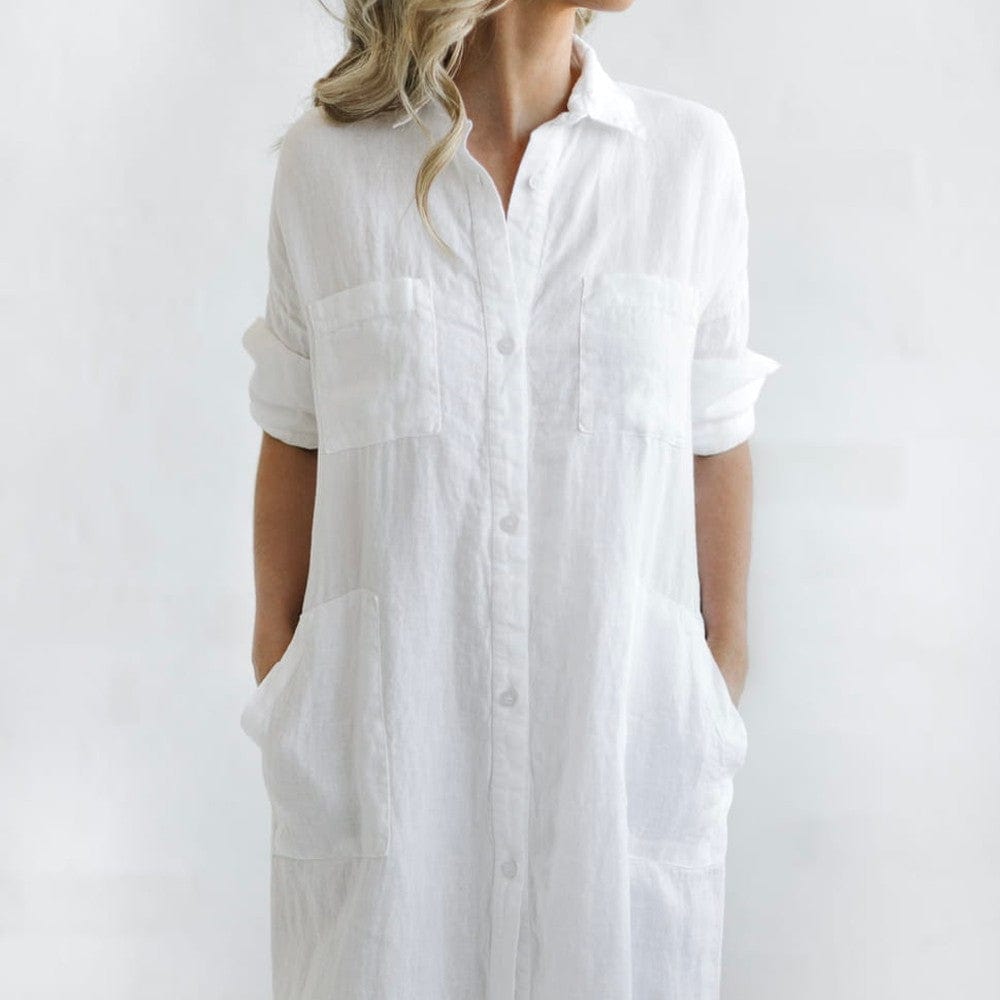 Seaside Tones Maxi Shirt Dress - White