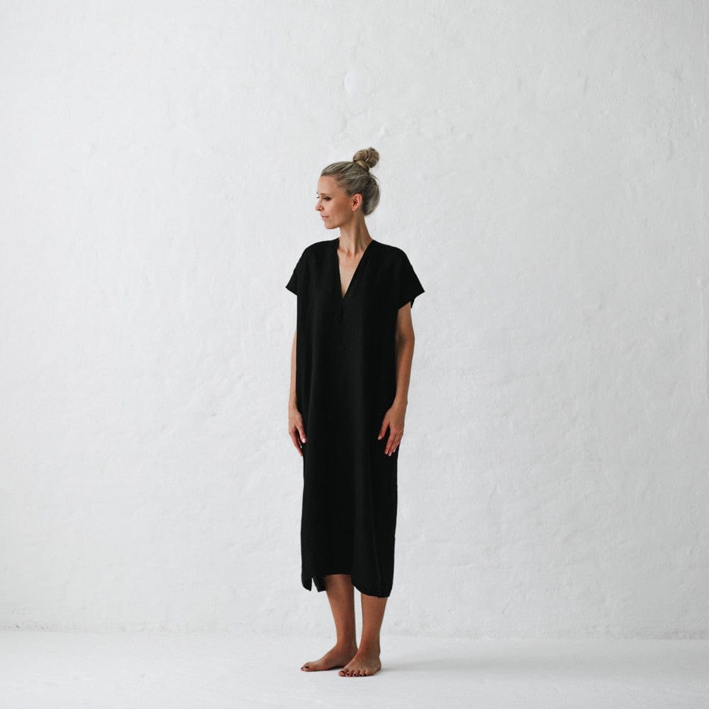 Seaside Tones V Neck Dress Black