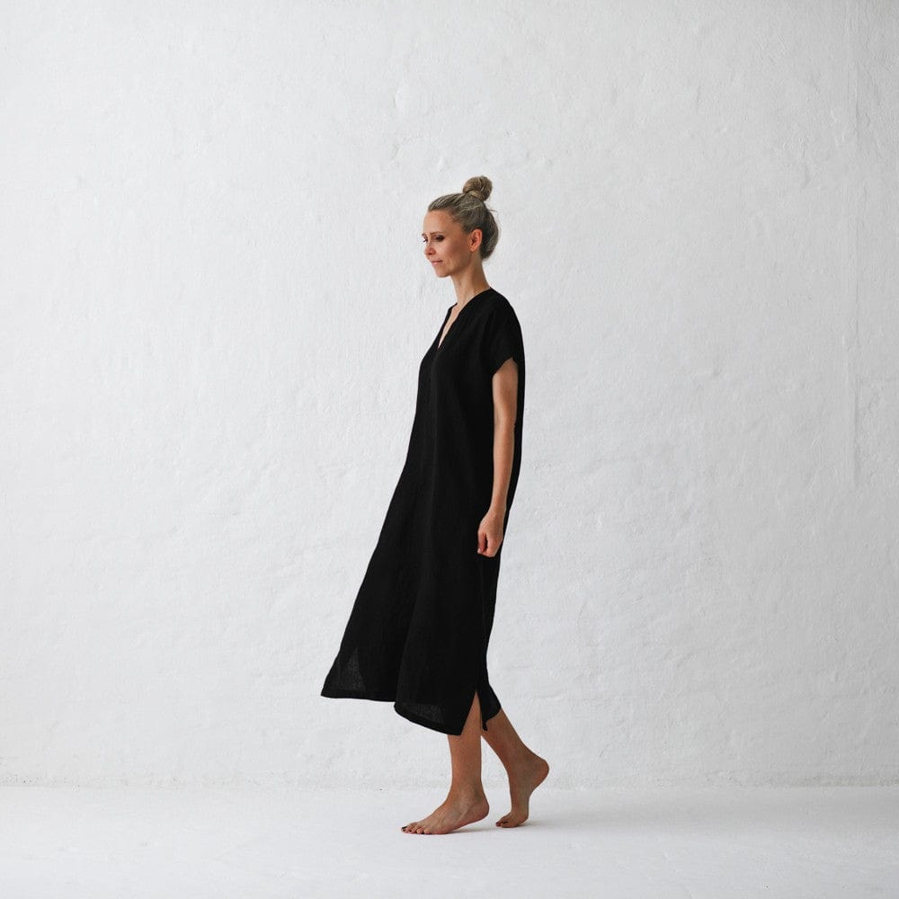 Seaside Tones V Neck Dress Black