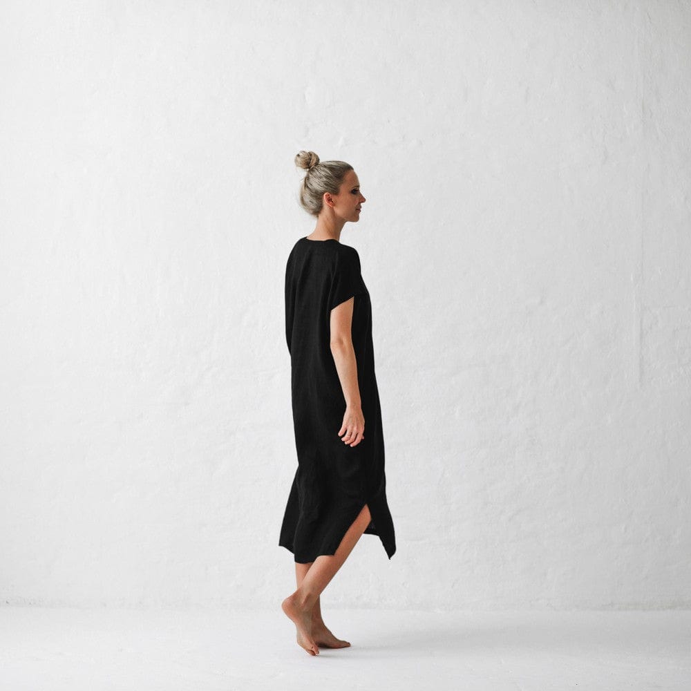 Seaside Tones V Neck Dress Black