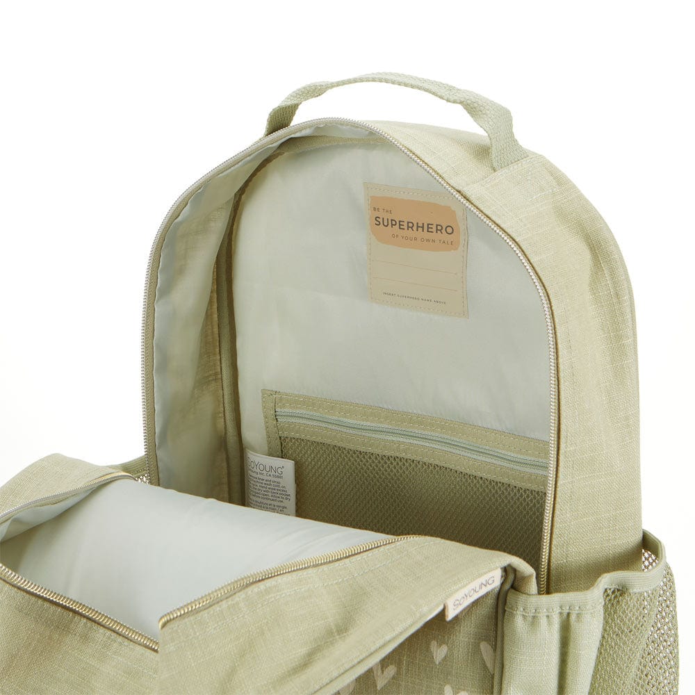 SoYoung Grade School Linen Backpack - Little Hearts Sage