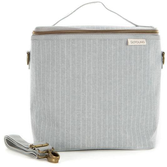SoYoung Large Raw Linen Lunch Poche Insulated Cooler Bag - Pinstripe Heather Grey