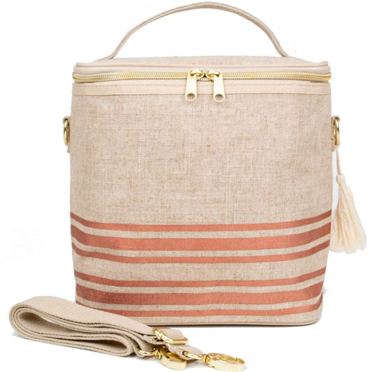 SoYoung Large Raw Linen Lunch Poche Insulated Cooler Bag - Rose Gold Stripe