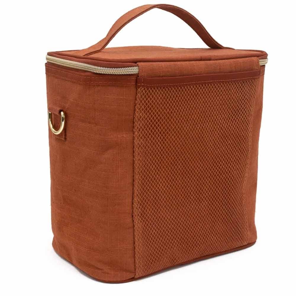 SoYoung Large Raw Linen Lunch Poche Insulated Cooler Bag - Rust