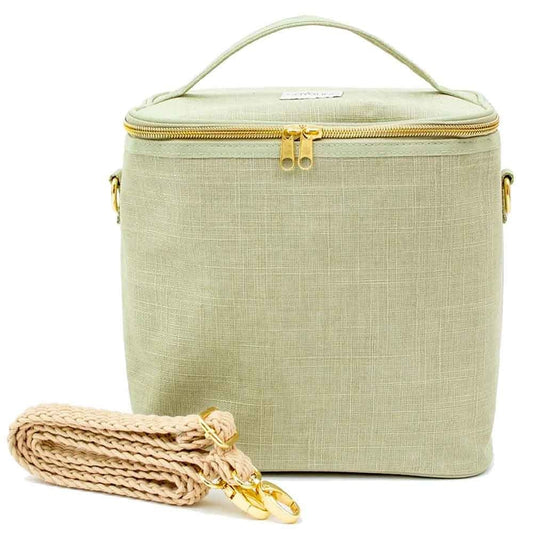 SoYoung Large Raw Linen Lunch Poche Insulated Cooler Bag - Sage Green
