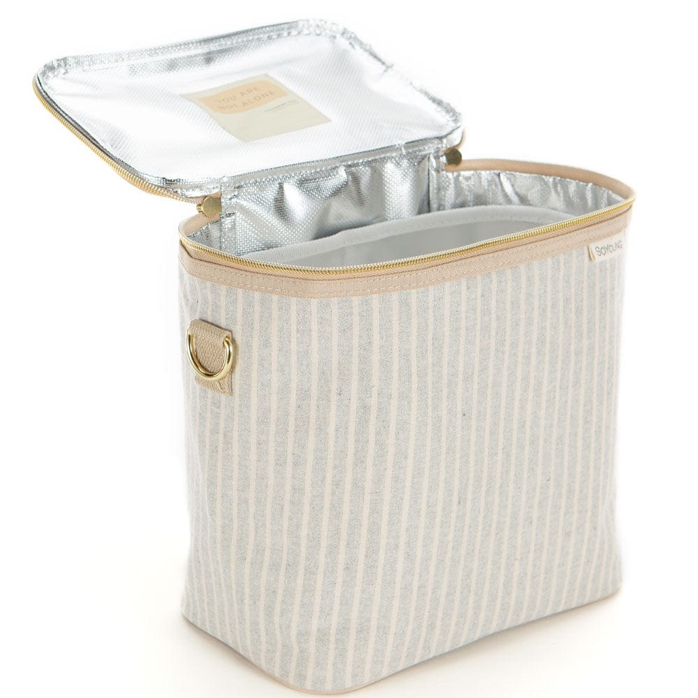 SoYoung Large Raw Linen Lunch Poche Insulated Cooler Bag - Sand & Stone