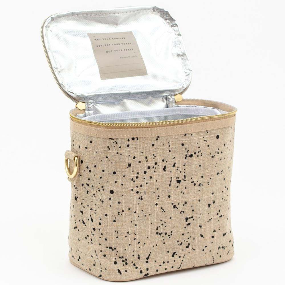 SoYoung Petite Raw Linen Lunch Poche Insulated Cooler Bag - Ink Splatter