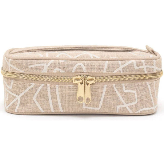 SoYoung Petite Raw Linen Makeup Bag Beauty Poche - Abstract Lines