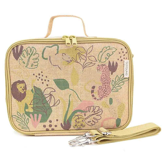 SoYoung Raw Linen Insulated Lunch Box - Jungle Cats