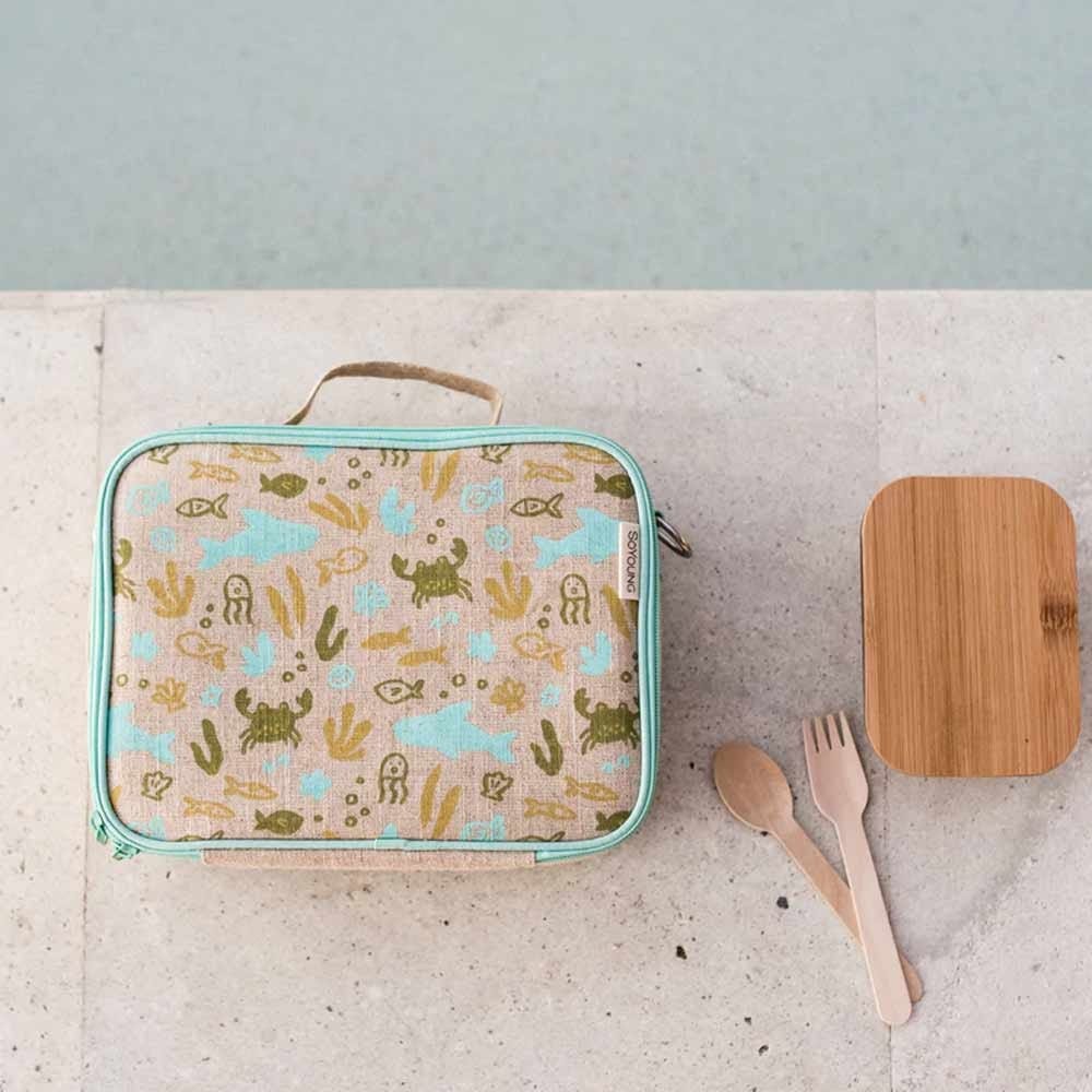 SoYoung Raw Linen Insulated Lunch Box - Under the Sea