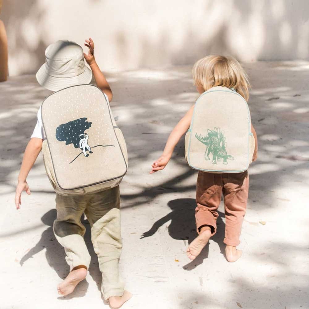 SoYoung Raw Linen Toddler Backpack - Green Stegosaurus
