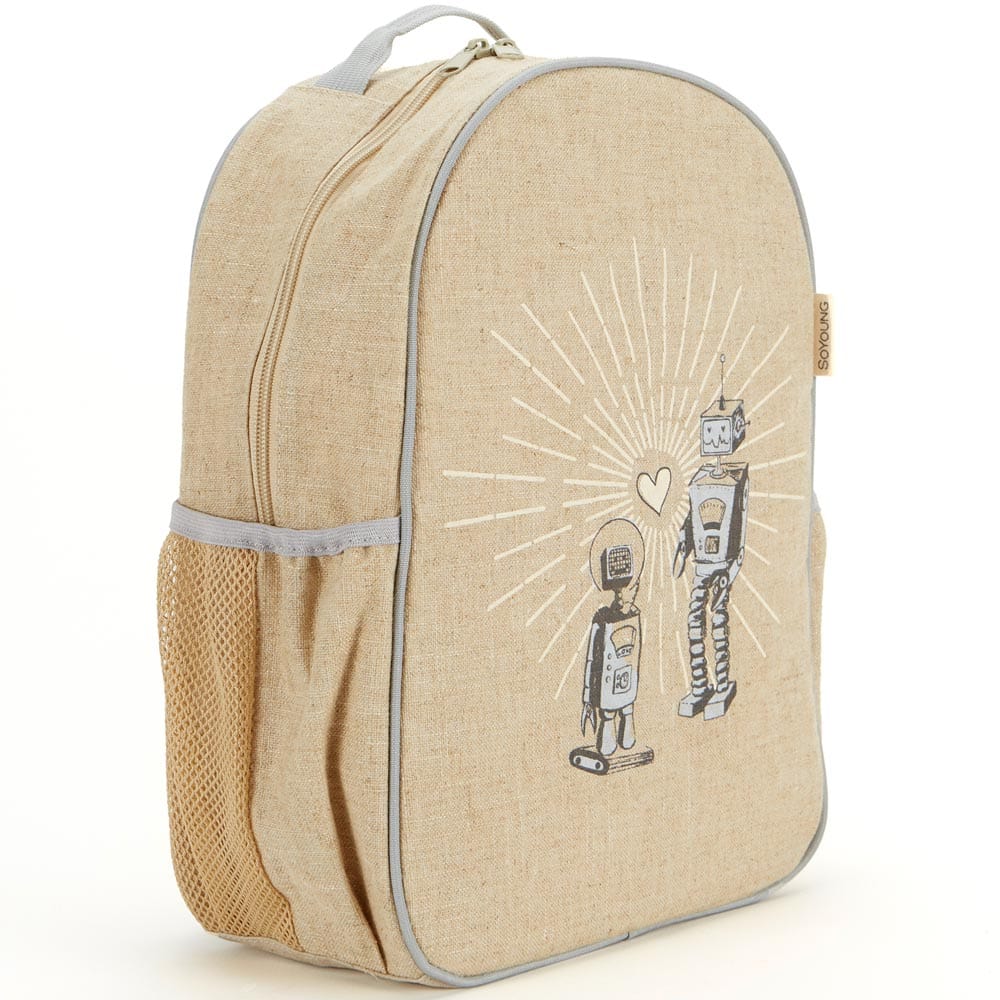 SoYoung Raw Linen Toddler Backpack - Robot Playdate